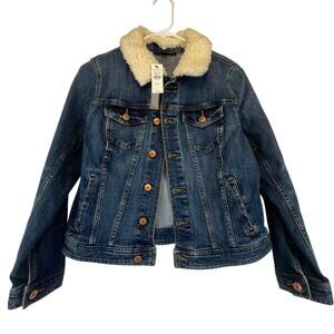 NWT Talbots Denim Jean‎ Jacket Faux Shearling Collar Gilmore Girls Size SP Rory